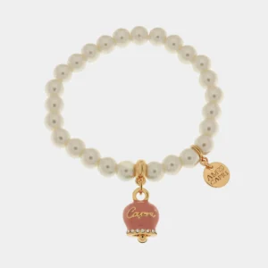Bracciale Capri in Metallo Bracciale in Metallo con perle e campanella portafortuna in smalto rosa con scritta Capri Cilento shop online