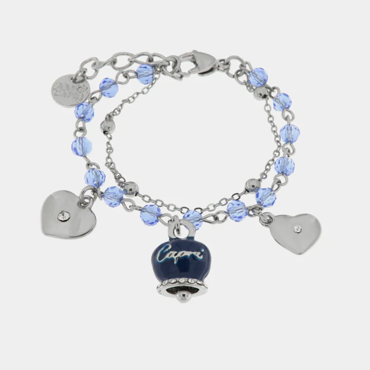 Bracciale Capri in Metallo con campana smaltata blu e cuoricini pendenti Cilento shop online