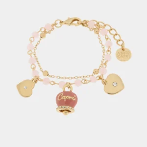 Bracciale Capri in Metallo con campana smaltata rosa e cuoricini pendenti Cilento shop online