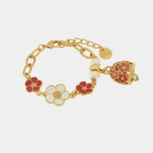 Bracciale Capri in Metallo con campanella e fiori rosa e bianchi Cilento shop online