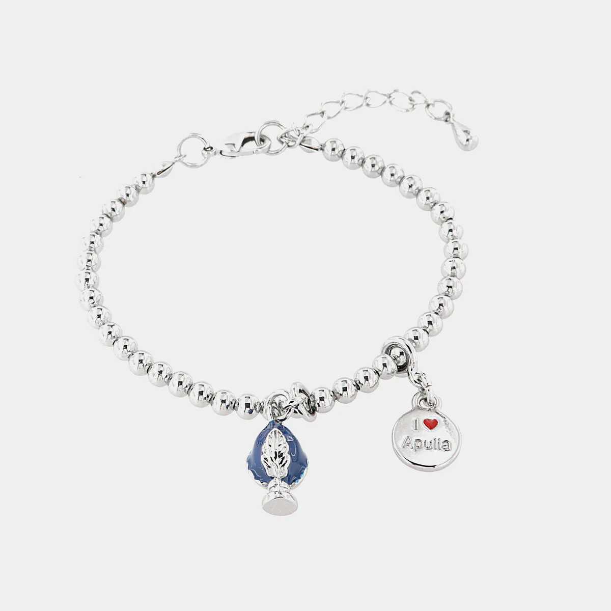 Bracciale Capri in Metallo con pumo pugliese pendente impreziosito da smalto blu Cilento shop online