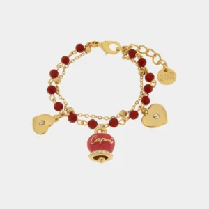 Bracciale Capri in Metallo multifilo con campanella fucsia e pietre rosse Cilento shop online