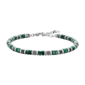 Bracciale Uomo in accaio con pietre verdi e grigie Luca Barra Cilento shop online