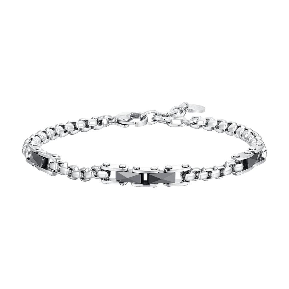 Bracciale Uomo in acciaio con elementi in ceramica nera Luca Barra Cilento shop online