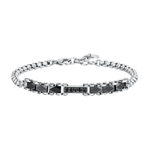 Bracciale Uomo in acciaio con elementi in ceramica nera e zirconi neri Luca Barra Cilento shop online