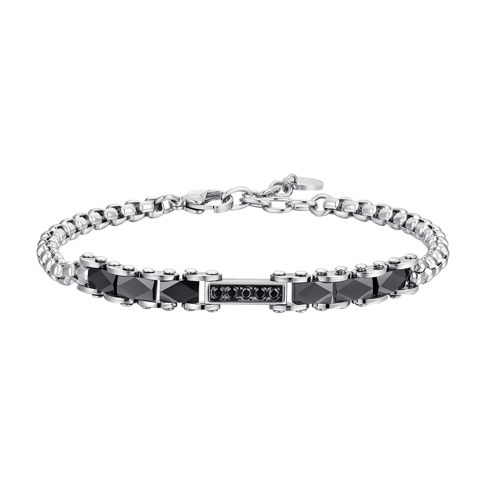 Bracciale Uomo in acciaio con elementi in ceramica nera e zirconi neri Luca Barra Cilento shop online