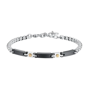 Bracciale Uomo in acciaio con elementi in ceramica nera ed elementi in acciaio IP Gold Luca Barra Cilento shop online