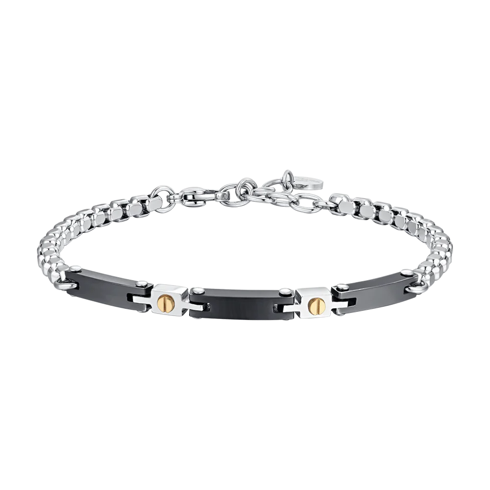Bracciale Uomo in acciaio con elementi in ceramica nera ed elementi in acciaio IP Gold Luca Barra Cilento shop online
