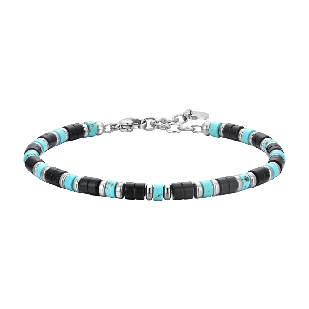 Bracciale Uomo in acciaio con pietre agata e turchesi Luca Barra Cilento shop online