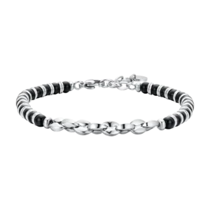 Bracciale Uomo in acciaio con pietre agata nera ed elementi in acciaio Luca Barra Cilento shop online