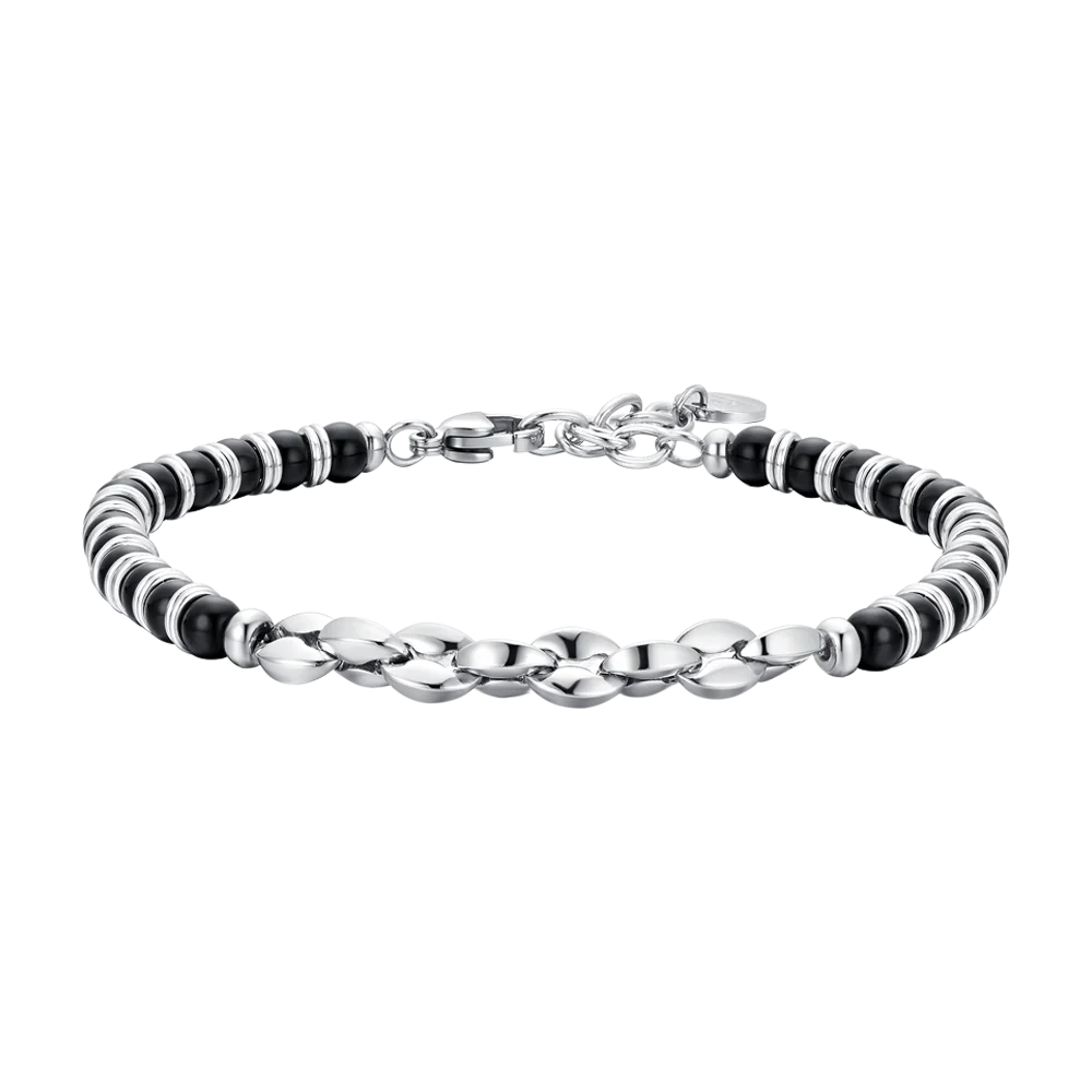 Bracciale Uomo in acciaio con pietre agata nera ed elementi in acciaio Luca Barra Cilento shop online