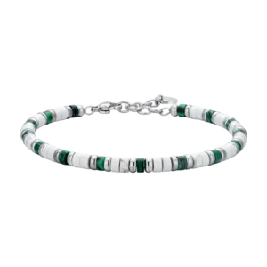 Bracciale Uomo in acciaio con pietre bianche e verdi Luca Barra Cilento shop online
