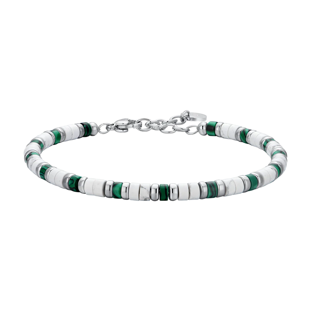 Bracciale Uomo in acciaio con pietre bianche e verdi Luca Barra Cilento shop online
