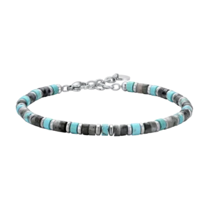 Bracciale Uomo in acciaio con pietre grigie e turchesi Luca Barra Cilento shop online