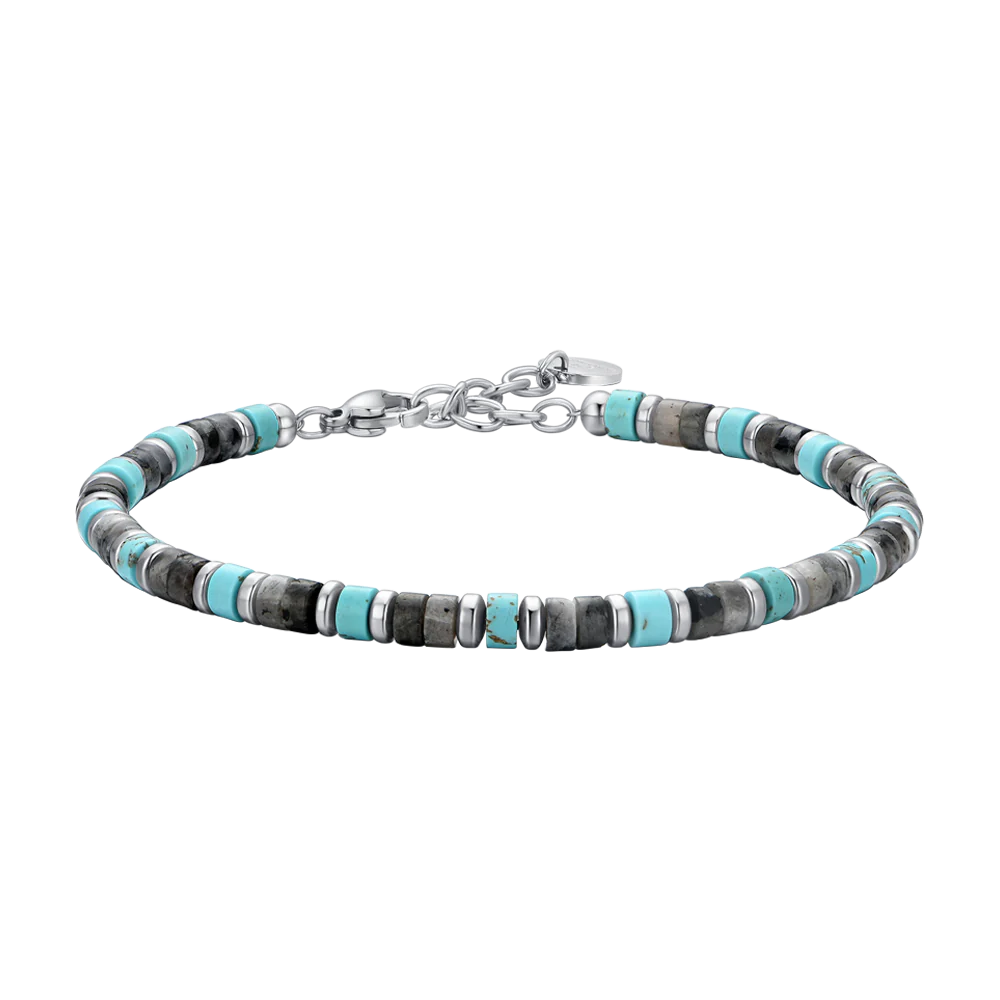 Bracciale Uomo in acciaio con pietre grigie e turchesi Luca Barra Cilento shop online