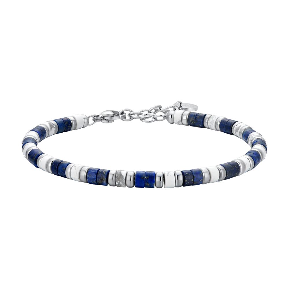 Bracciale Uomo in acciaio con pietre lapis e bianche Luca Barra Cilento shop online