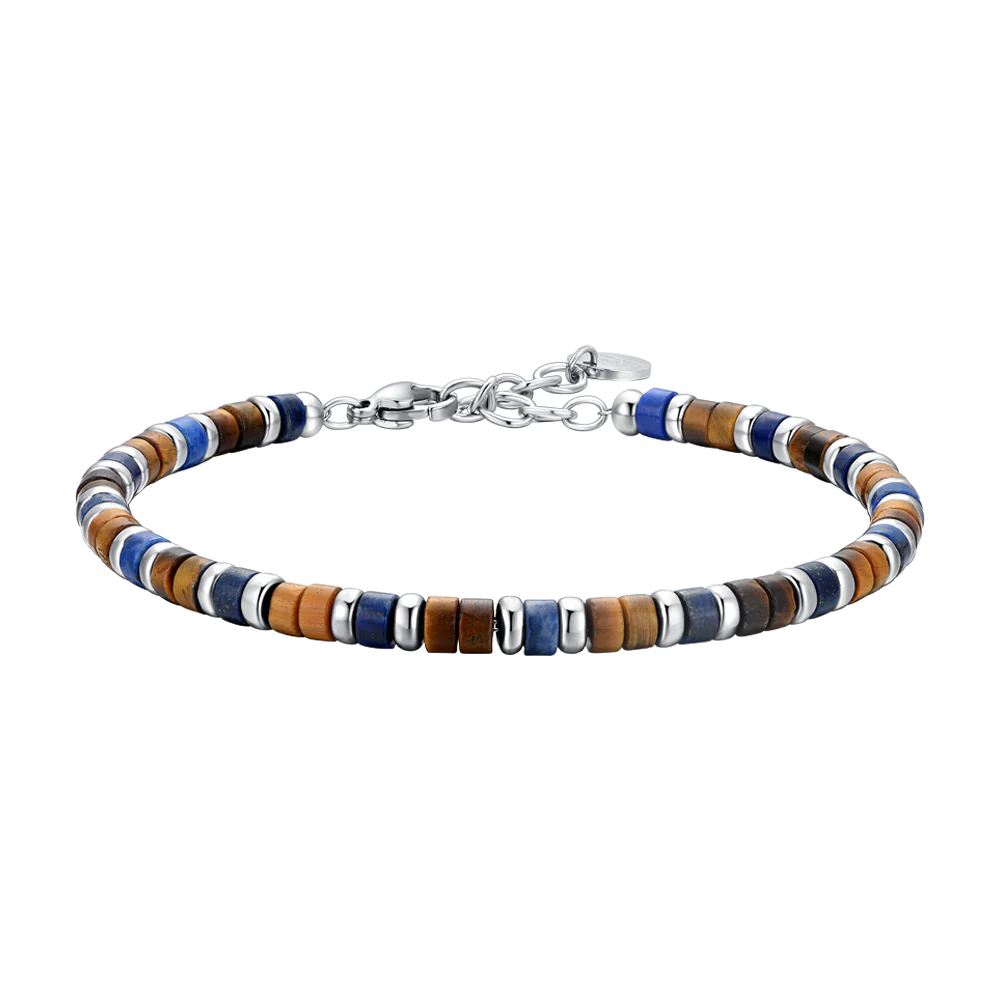 Bracciale Uomo in acciaio con pietre occhio di tigre e lapis Luca Barra Cilento shop online