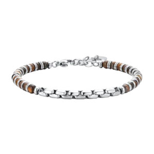 Bracciale Uomo in acciaio con pietre occhio di tigre ed elementi in acciaio Luca Barra Cilento shop online