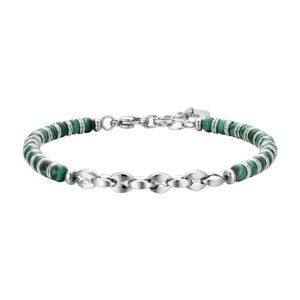 Bracciale Uomo in acciaio con pietre verdi ed elementi in acciaio Luca Barra Cilento shop online