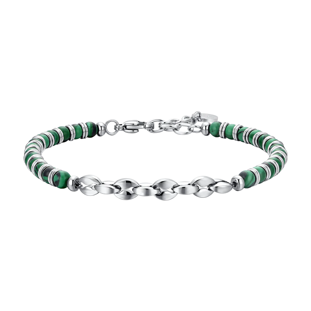 Bracciale Uomo in acciaio con pietre verdi ed elementi in acciaio Luca Barra Cilento shop online