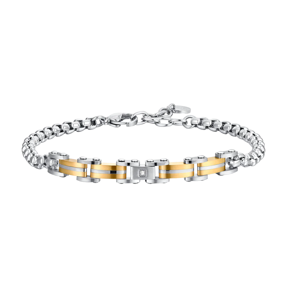Bracciale Uomo in acciaio con zircone nero ed elementi centrali in acciaio Ip Gold Luca Barra Cilento shop online