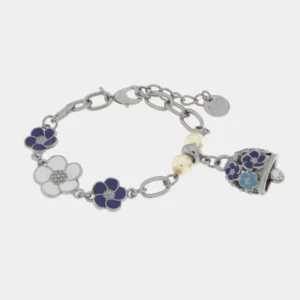 Bracciale in Metallo con campanella e fiori blu e bianchi Cilento shop online