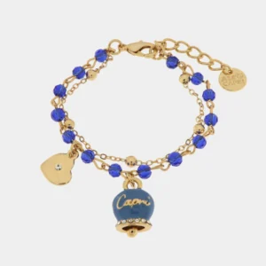 Bracciale in Metallo multifilo con pietre blu e campanella Capri blu Cilento shop online