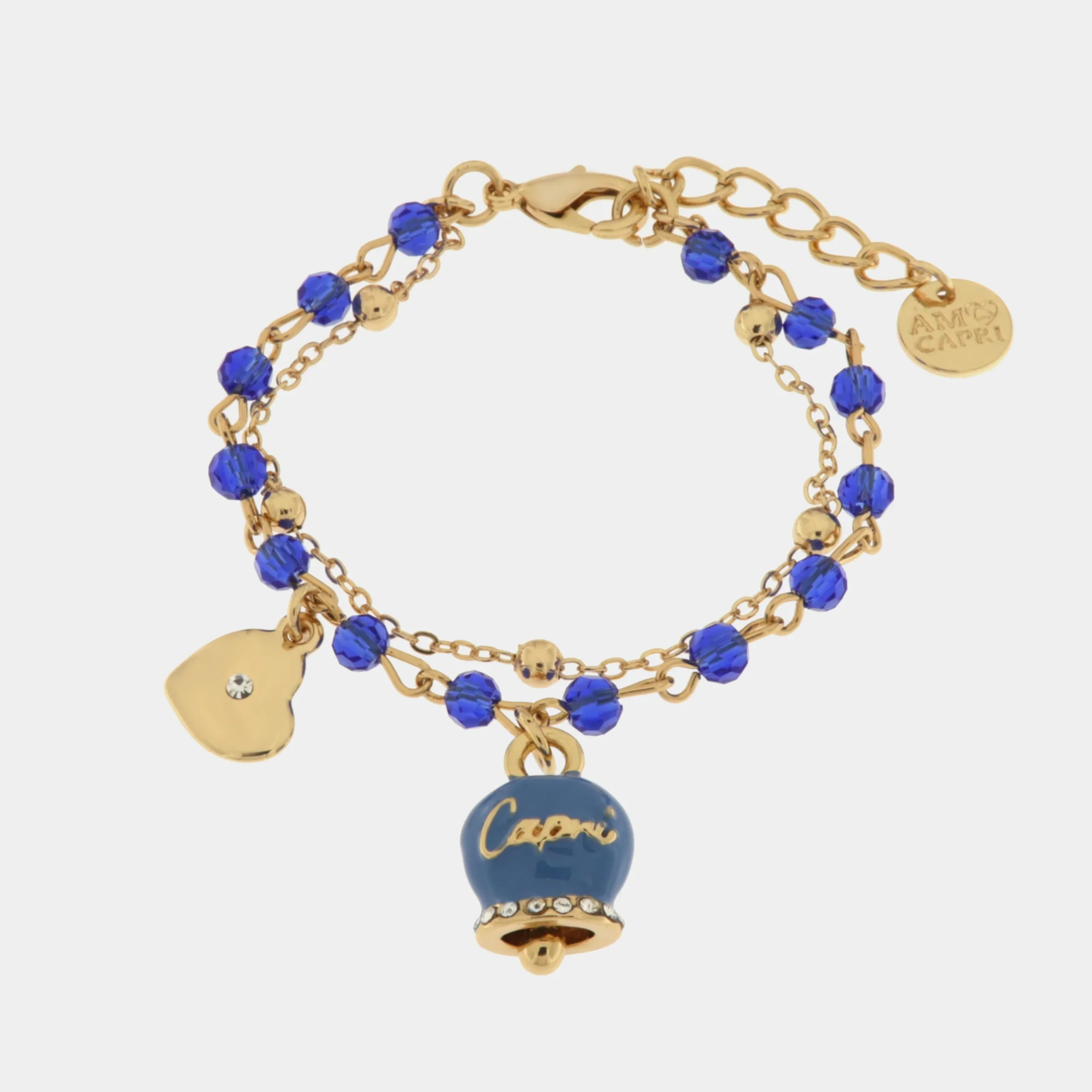 Bracciale in Metallo multifilo con pietre blu e campanella Capri blu Cilento shop online