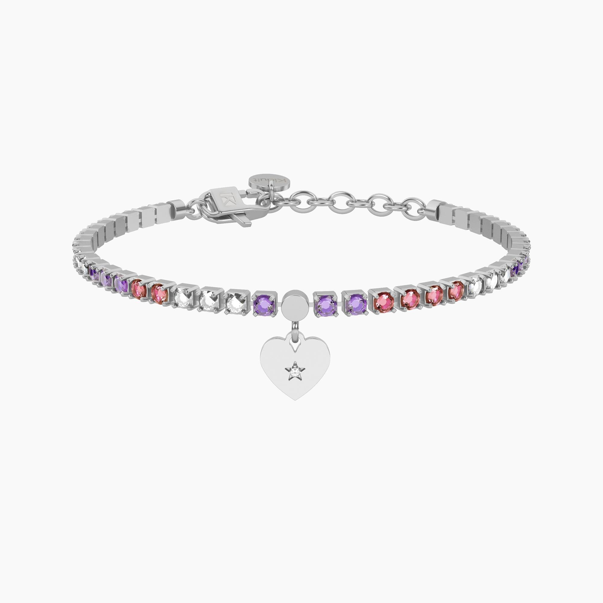 Bracciale tennis rosa e viola con cuore Kidult Cilento shop online