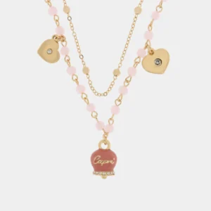 Collana Capri in Metallo con campana smaltata rosa e cuoricini pendenti Cilento shop online