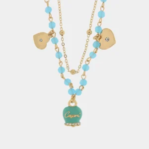 Collana Capri in Metallo con campana smaltata turchese e cuoricini pendenti Cilento shop online
