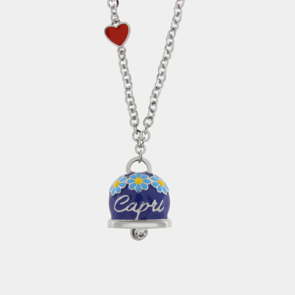 Collana Capri in Metallo con campanella blu impreziosita da margherite Cilento shop online