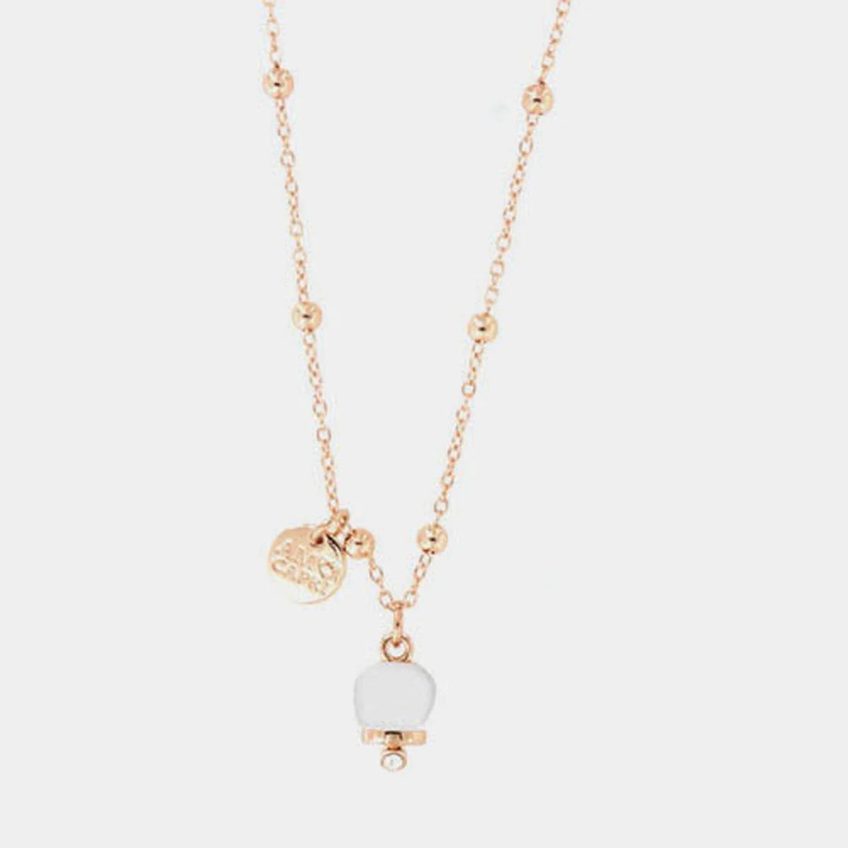 Collana Capri in Metallo con campanella portafortuna pendente, impreziosita da smalto bianco e cristalli Cilento shop online