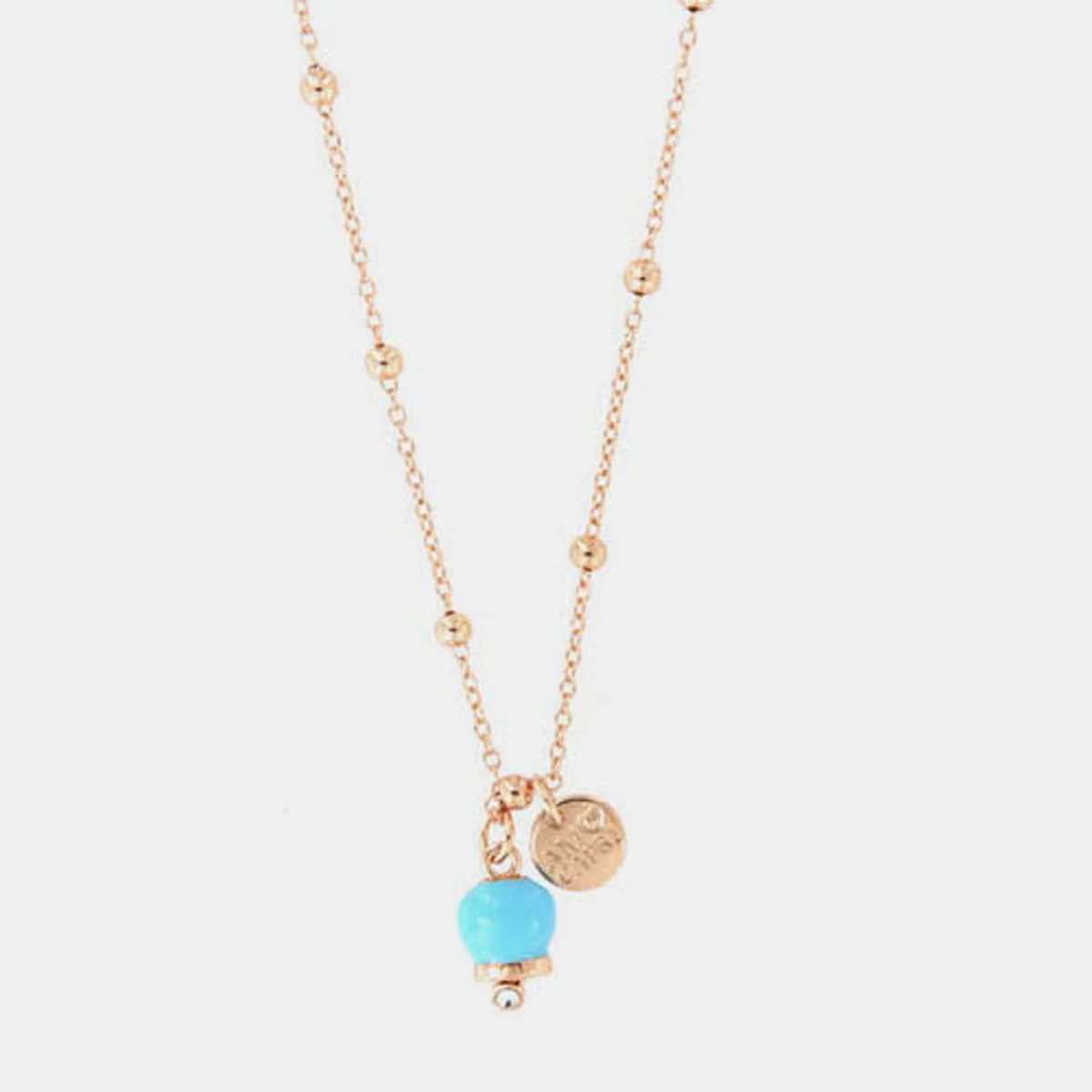 Collana Capri in Metallo con campanella portafortuna pendente, impreziosita da smalto turchese e cristalli Cilento shop online