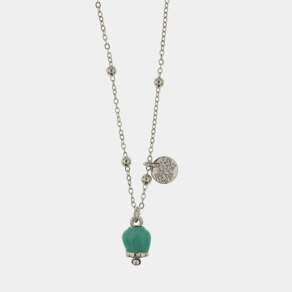 Collana Capri in Metallo con campanella portafortuna pendente verde acqua Cilento shop online
