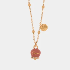 Collana Capri in Metallo con campanella portafortuna smalto rosa Cilento shop online