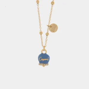 Collana Capri in Metallo con campanella smaltata blu cobalto Cilento shop online