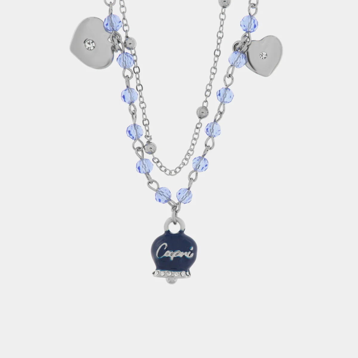 Collana Capri in Metallo con campanella smaltata blu e perline Cilento shop online
