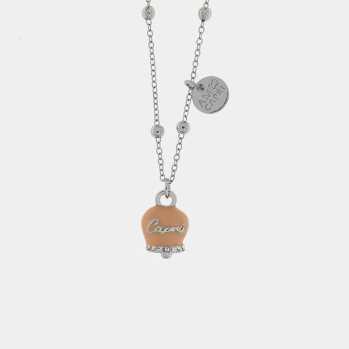 Collana Capri in Metallo con campanella smaltata rosa cipria Cilento shop online