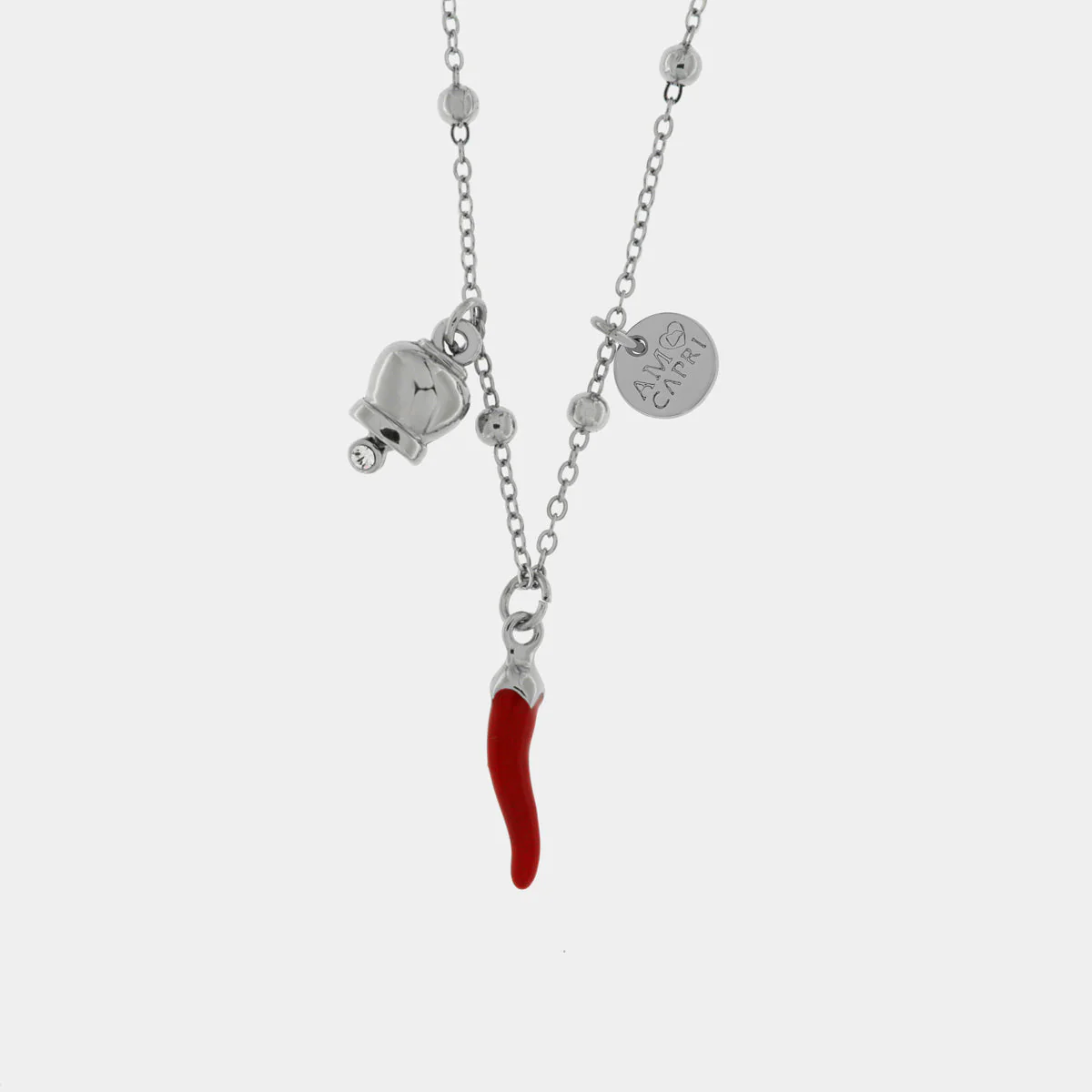 Collana Capri in Metallo con corno in smalto rosso e campana bianca pendente Cilento shop online