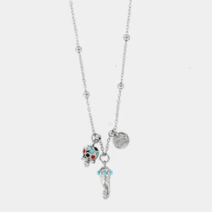 Collana Capri in Metallo con corno pendente impreziosito da punte di smalto turchese e campanella in smalti multicolore Cilento shop online