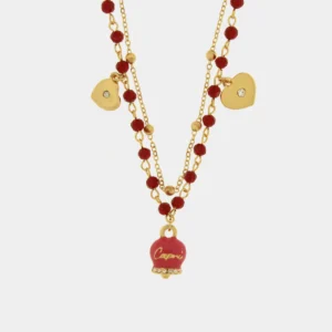 Collana Capri in Metallo multifilo con campanella fucsia e pietre rosse Cilento shop online