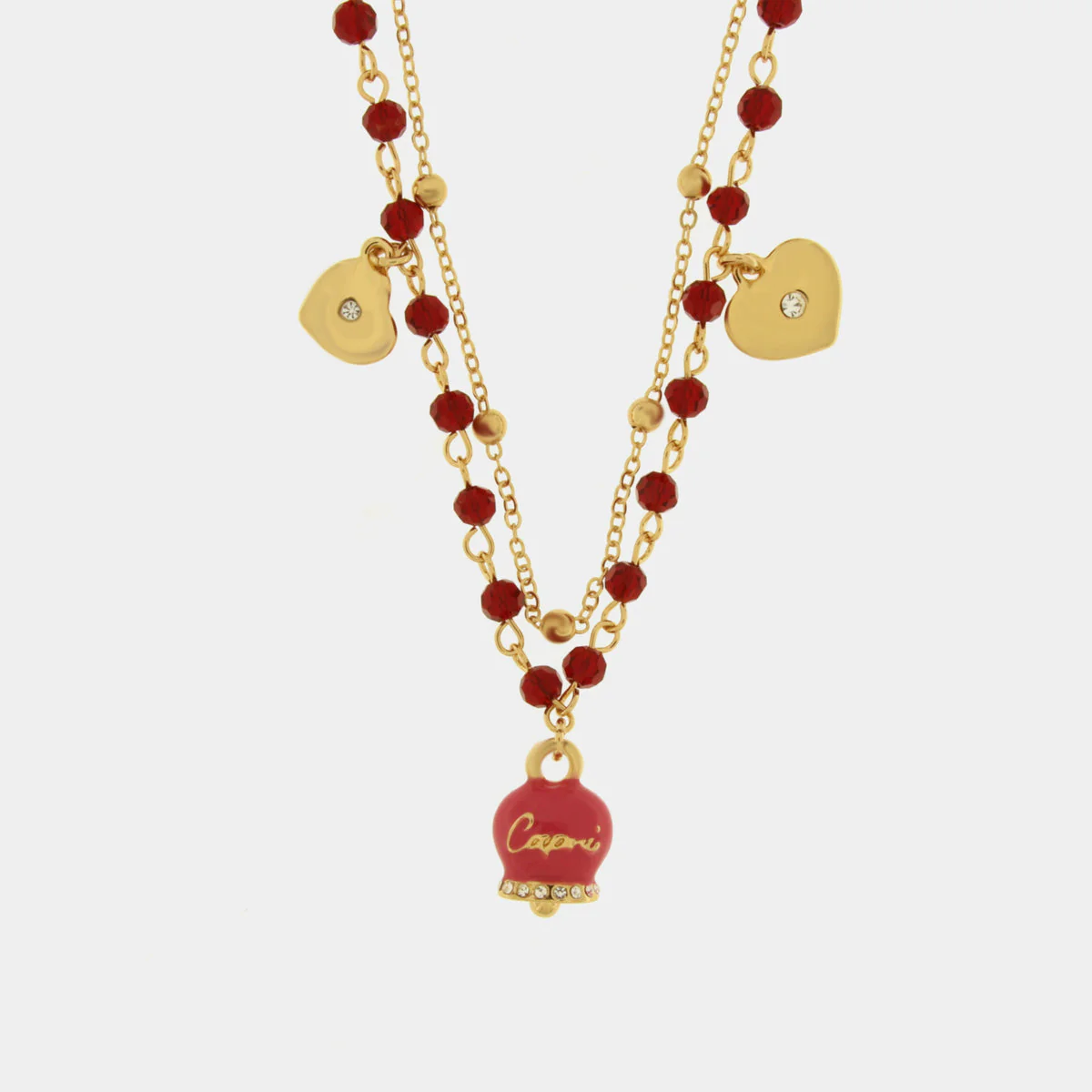 Collana Capri in Metallo multifilo con campanella fucsia e pietre rosse Cilento shop online