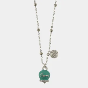 Collana in Metallo con campanella portafortuna verde acqua, con scritta Capri Cilento shop online