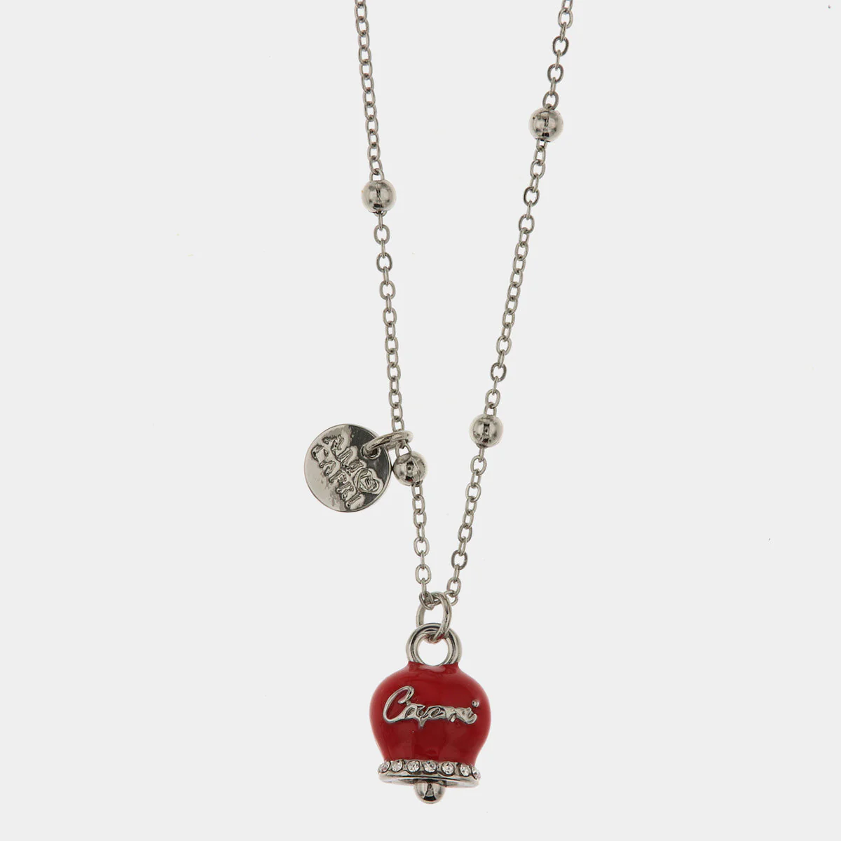 Collana Capri in Metallo maglia a pallini con campanella rossa e scritta Capri Cilento shop online