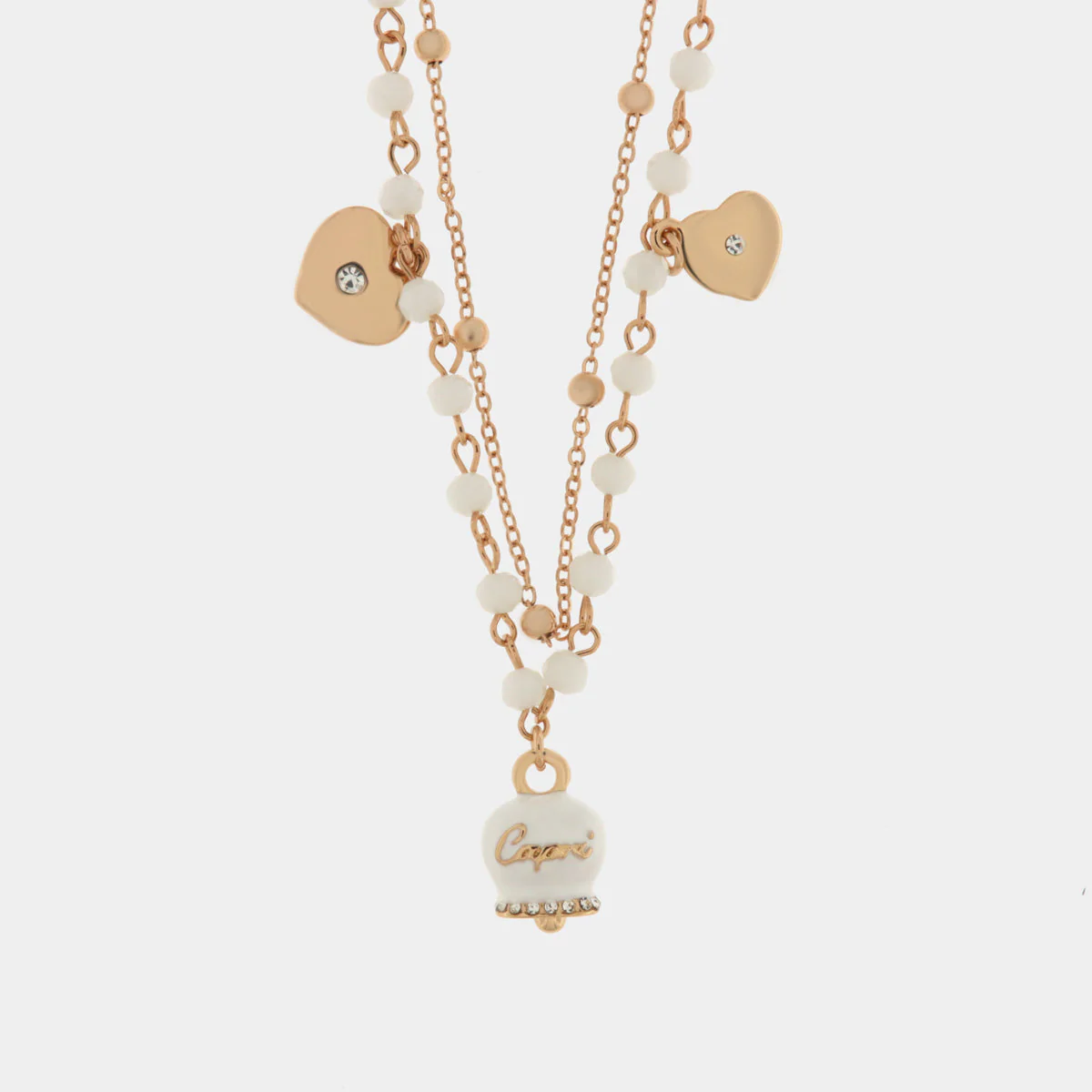 Collana in Metallo multifilo con pietre bianche e campanella Capri Cilento shop online